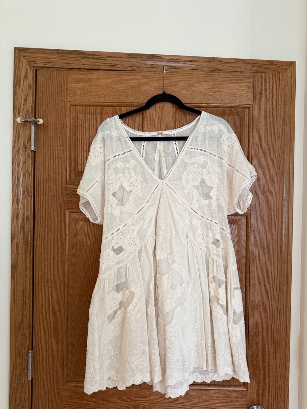 Free People Cream Eyelet V-Neck Mini Dress